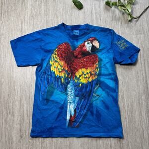 Vintage Macaw Parrot Tie Dye Shirt USA M Blue Macaw Landing Foundation Portland